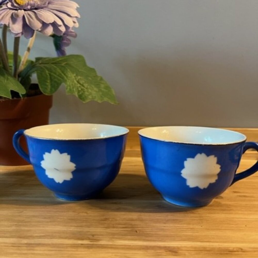 Vintage 1940's Made in Japan tea cups blue with white flowers design